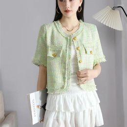 Women's Jackets Short Sleeved Tweed Thin Jacket 2024 Summer Tassel Top Clothing