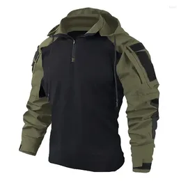 Men's Casual Shirts Outdoor Camping Hiking Tactical Men Spring Autumn Long Sleeve Workwear Tops Multi-pocket Wear-Resistant Hooded Coat