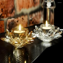 Candle Holders High Quality Elegant Crystal Glass Lotus Flower Feng Shui Home Decor Big Tealight Stand Holder Candlestick