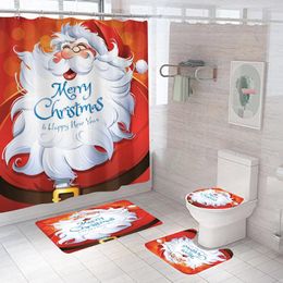Shower Curtains Santa Claus Father Bathroom Set Merry Christmas Fabric Curtain Waterproof Bath Screen Toilet Cover Mat Non Slip Rug