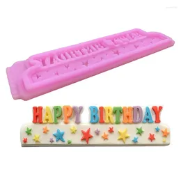 Baking Moulds Happy Birthday Star Shape Biscuits Mould Chocolate Cake Moulds Fondant Silicone Mould Decoration Tools Kitchen Accessories