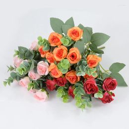 Decorative Flowers 10head/Bouquet Artificial Silk Rose Flower Leaves Wedding Fake Floral Decoration Table Party Vases For Home Living Room