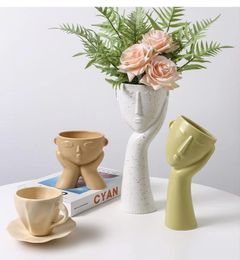 Vases Creativity Abstract Face Art Vase Decoration Ink Dot Ceramics Flower Arrangement Container Modern Home Accessories