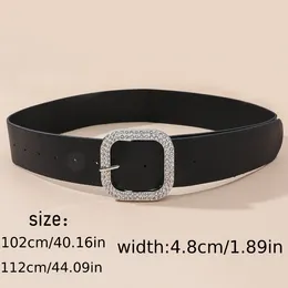 Belts Women's Rhinestone Square Buckle Belt Simple Single Color Smooth PU Leather Casual Business Jeans Pants Accessories