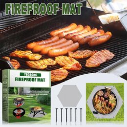 Tools 36 Inches Fireproof Heat-Proof Mat Glass Fiber Under Grill Reusable Fire Pit Round Pad Picnic Blanket