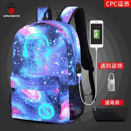 Backpack Luminous Fashion Music Boy Starry Sky Student School Bag Teenager Girls Travel Shoulder Bags With USB Anti Theft Lock