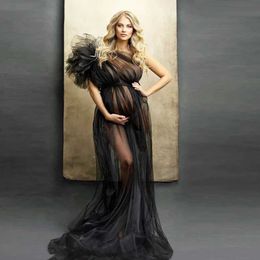 Maternity Dresses See Through Sexy Maternity Photoshoot Dresses One Shoulder Pregnant Women Photography Props Gowns Premama Evening Bathrobe Tulle T240509