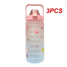 Water Bottles 3PCS Litre Bottle With Straw Student Drink Sports Fitness Frosted Cup Outdoor Summer Cold Time Scale