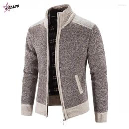 Men's Sweaters PULABO Y2k Sweater Coat Fashion Patchwork Cardigan Men Knitted Jacket Slim Fit Stand Collar Thick Warm Coats