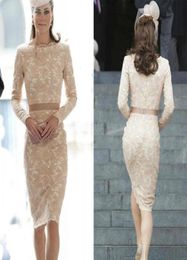 Lace Cocktail Dresses Fashion Kate Middleton Dresses Champagne Vintage Lace Sheath Bateau Neckline Knee Length Formal Party Gowns 9008544