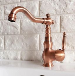 Kitchen Faucets Swivel Spout Water Tap Antique Red Copper Single Handle Hole Sink & Bathroom Faucet Basin Mixer Anf404