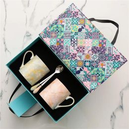 Mugs Luxurious Simple Leopard Stone Gilt Edged Bone China Mug Ceramic Water Cup Breakfast Couple Gift Box Set Coffee