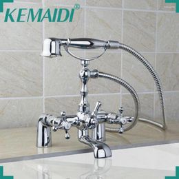 Bathroom Sink Faucets KEMAIDI Deck/Ceilling Mounted Waterfall Chrome 92603 Double Handles Bathtub Wash Basin Torneira Tap Mixer Faucet