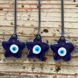 Decorative Figurines Evil Eye Black Corded Necklace Pendant Blue Glass Turkish Nazar House Protection Wall Hanging Rearview Mirror Gift