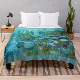 Blankets Claude Monet - Water Lilies Nympheas Throw Blanket Personalised Gift Quilt Retro