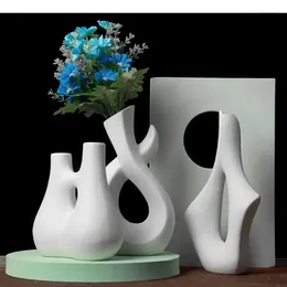 Vases Creative Abstract Artwork Ceramic Vase Desk Decoration Flower Arrangement Flowers Pots Modern Home Decor Minimalism White