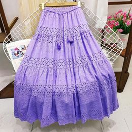 Skirts Korean Version Of 2024 Summer Lace Skirt Women's High Waisted Patchwork Hook Flower Fairy Large Swing A-line Mid Length