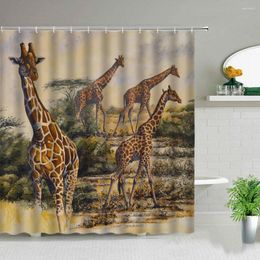 Shower Curtains Africa Animal Giraffe Natural Scenery Modern Waterproof Fabric Bathroom Decor Cloth Bath Curtain Set With Hooks