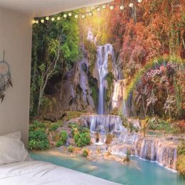 Tapestries High Mountain River Printed Tapestry Wall Hanging Thin Polyester Beach Towel Backdrop Home Decoration Art Multiple Sizes