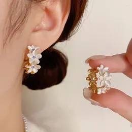 Stud Earrings French Fashion Retro White Double Sided Flower Personalized Light Luxury High End For Women Jewelry.