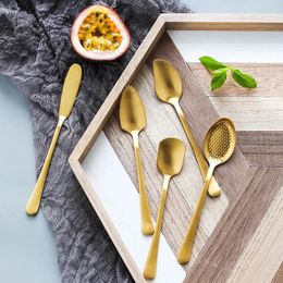 Spoons Gold Cutlery Tea Coffee Spoon Stainless Steel Butter Knife Fruit Ice Cream Dessert Cake Scoop Dining Room Tableware