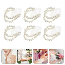 Decorative Flowers 6 Pcs Bridal Wrist Pearls Corsage Bracelet Elastic Bead Wristband Wedding Stuff Supplies Bracelets Plastic Bride