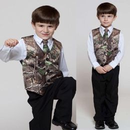 Real Tree Camo Boy's Formal Wear Vests With Ties Camouflage Groom Boy Vest Satin Custom Formal Wedding Vests Camouflage 2822