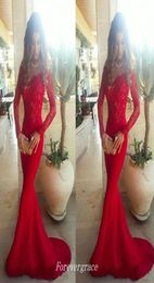 Red Long Sleeves Evening Dress Sexy Mermaid Off Shoulder Lace Girls Wear Special Occasion Party Gown Cheap Custom Made Plus Size7653517