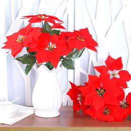 Decorative Flowers Christmas Simulation Flower High Quality Large Real Touch Faux Felt Red Poinsettia Bouquet Wedding Party Living Room