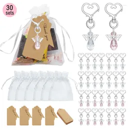Party Favour 30Sets Key Buckle Angel Keychain Organza Bags Baby Baptism Souvenir Wedding Favours Pendant Christmas Gift For Guests