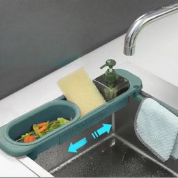 Kitchen Storage Adjustable Length Sink Drain Basket Dish Drainer For Soap Towel Rack Supply Shelf Accessories