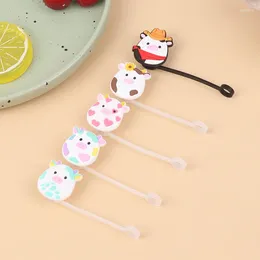 Baking Tools 5Pcs Reusable Silicone Straw Covers Cap Cartoon Cow Toppers DustProof Drinking Tip Lids For Drop