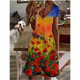 Party Dresses Casual Short Sleeve Vacation Mini Vestido Basic Colorful Floral Flower Butterfly Funny Print For Beach Women