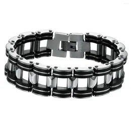 Charm Bracelets Stylish Refined Stainless Steel And Silicone Black Wristbands Hollow Link Chain All-match Wristband Bracelet For Men