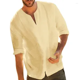 Men's T Shirts 2024 Summer Solid Colour Casual Tops Shirt Half Sleeve V-neck Design Fashion Male Clothing