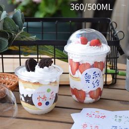 Disposable Cups Straws 50pcs Net Red 360/500ml Cake Packaging Box Milk Tea Cup Ice Cream Wedding Birthday Party Favours Dessert With Lids