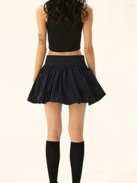Skirts Women Bubble Mini Skirt Casual Summer Solid Colour Elastic Waist A-Line For Beach Vacation Club Streetwear