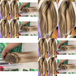 Salon Weft Toppers 820 8X13Cm Highlight Brown And Blonde Colour Straight Women Topper European Human Hair Remy Natural Toupee Replaceme Dh9Vu