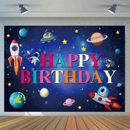 Party Decoration Happy Birthday Pography Backdrop Outer Space Rocket Po Banner Cake Table Supplies Studio Props