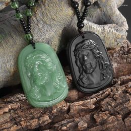 Pendant Necklaces Exquisite Jade Christian Jesus Statue Necklace For Men And Women Classic Religious Lucky Amulet Accessory Gift