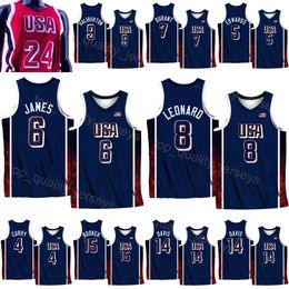 Stampa US Basketball Jersey Stati Uniti 2024 National Navy Red 4 Stephen Curry 6 LeBron James 8 Kawhi Leonard 11 Joel Embiid 14 Davis 13 Bam Adebayo 10 Jayson Tatum