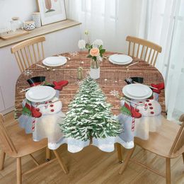 Table Cloth Christmas Snowman Vintage Plank Round Tablecloth Waterproof Wedding Party Cover Dining