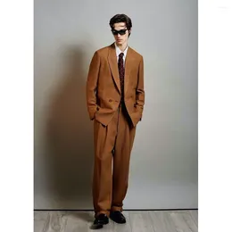 Men's Suits Handsome Brown Single Breasted Men Suit Two Pieces(Jacket Pants) Lapel Outfits Chic Casual Party Prom Wedding Set