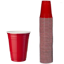 Disposable Cups Straws AFBC 100Pcs / Set Of 450Ml Red Plastic Cup Party Bar Restaurant Supplies Houseware Household Goods High Quality