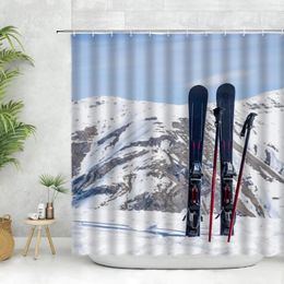 Shower Curtains Winter Snow Mountain Snowboard Curtain Set White Snowfield Natural Scenery Home Decor Bathroom Polyester Cloth