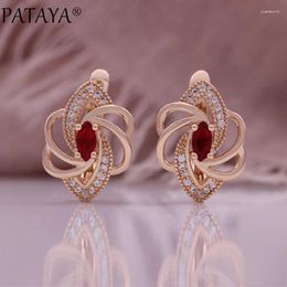 Dangle Earrings PATAYA Luxury 585 Rose Gold Colour Drop For Women Unique Crystal Flower Natural Zircon Accessories Bridal Jewellery