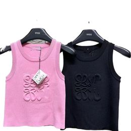 Women o-neck sleeveless candy color logo letter relief pattern knitted vest designer tanks SML