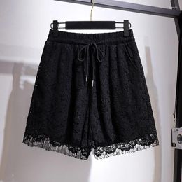 Women's Shorts Plus Size Korean Style Casual Lace Elastic Waist Wide-Leg Pants