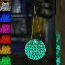 Solar Powered Lantern Hanging Outdoor Christmas Decoration, Dual LED Diameter 7.5 Inches (about 19.1 Cm) Color Changing and Cold White Crystal Globe Pendant