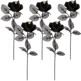 Decorative Flowers 5 Pcs Artificial Roses Stems Fake Black Rose Faux Arrangements